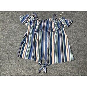 In Girl Top Girs XL Blue Striped Knotted Bottom